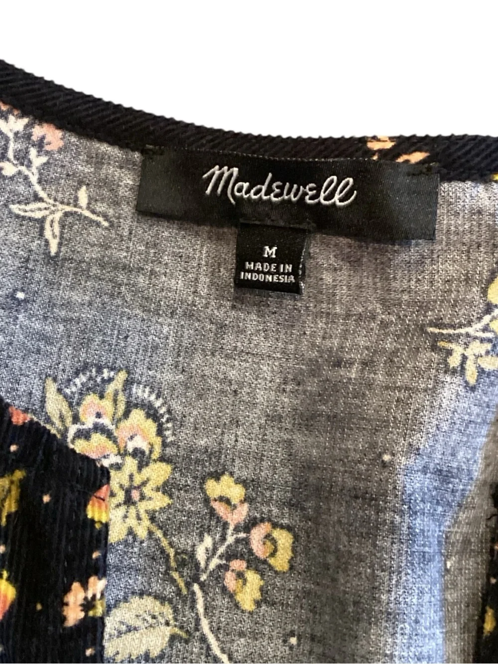 Madewell Black Floral Smocked V-Neck Peplum Top